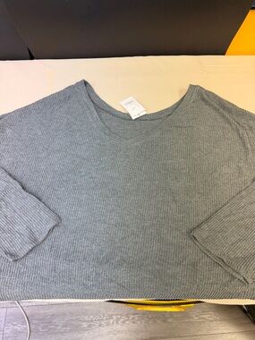 Auden Cozy V-Neck Ribbed Knit Sleepwear Women's Top - Grey XXL neckline frt or b